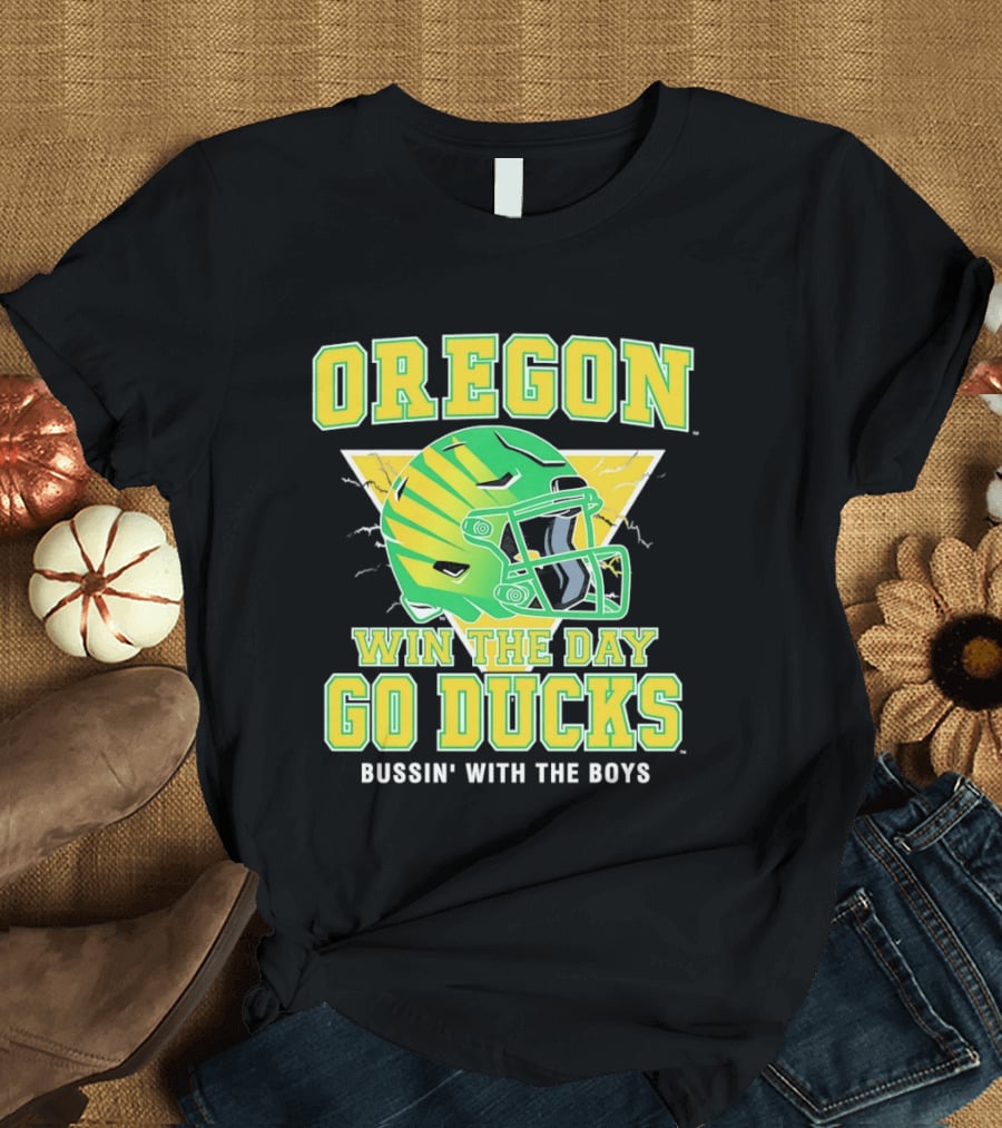 Oregon Win The Day Go Ducks Bussin' With The Boys Football Helmet T-Shirt