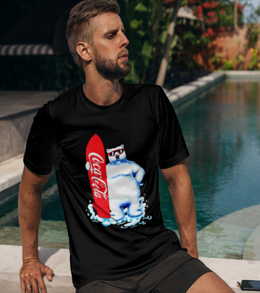 1995 Coca Cola Polar Bear Surfboard Sunglasses T-Shirt