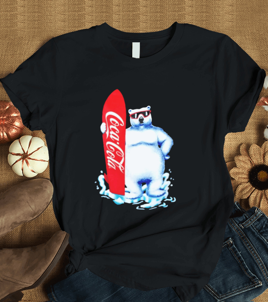 1995 Coca Cola Polar Bear Surfboard Sunglasses T-Shirt