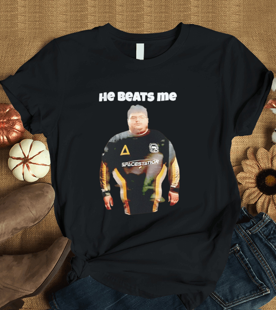 He Beats Me Spacestation Gaming Jersey T-Shirt