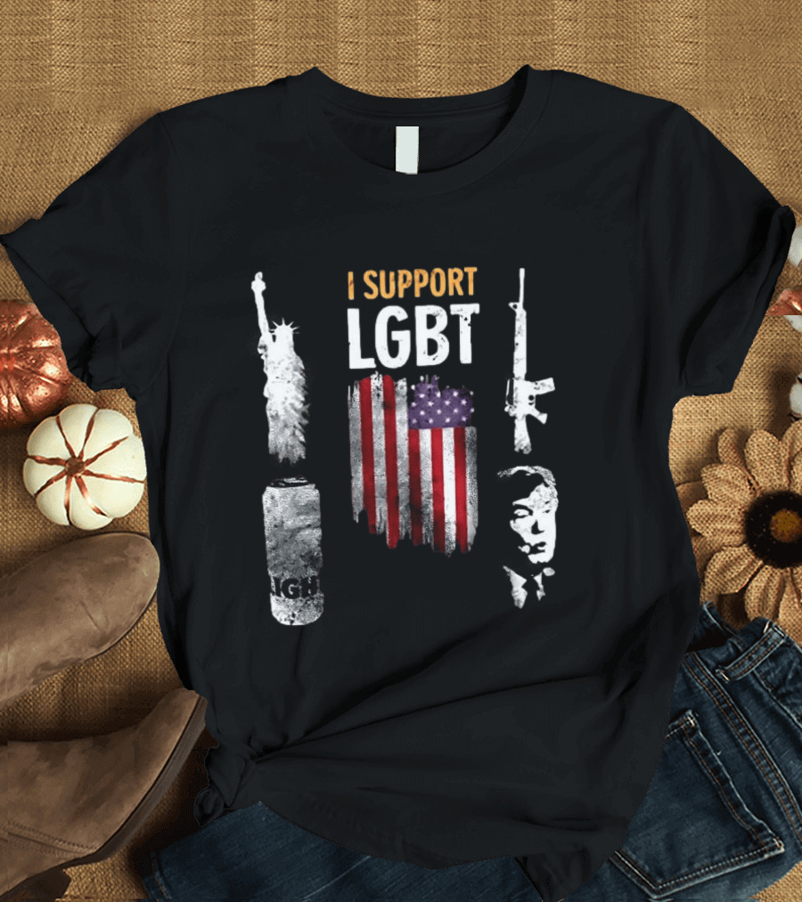 I Support LGBT Liberty Guns Beer Trump USA Flag Sarcastic T-Shirt