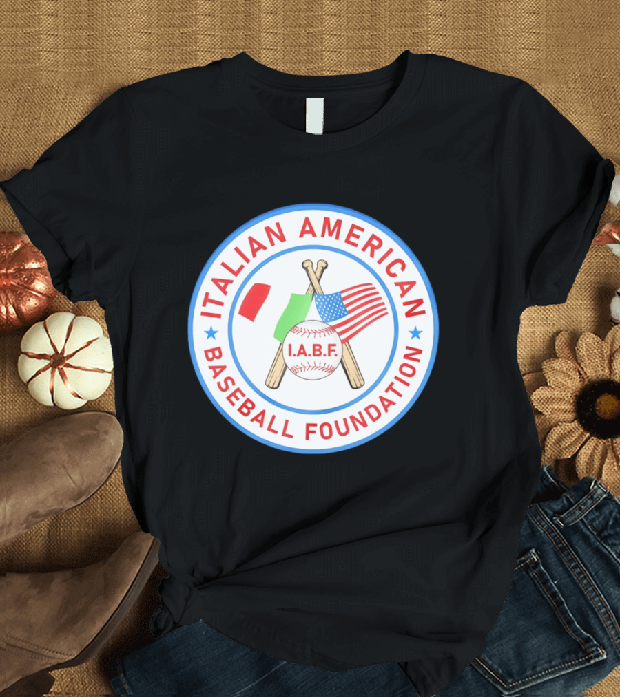 Italian American Baseball Foundation IABF Flags And Crossed Bats T-Shirt