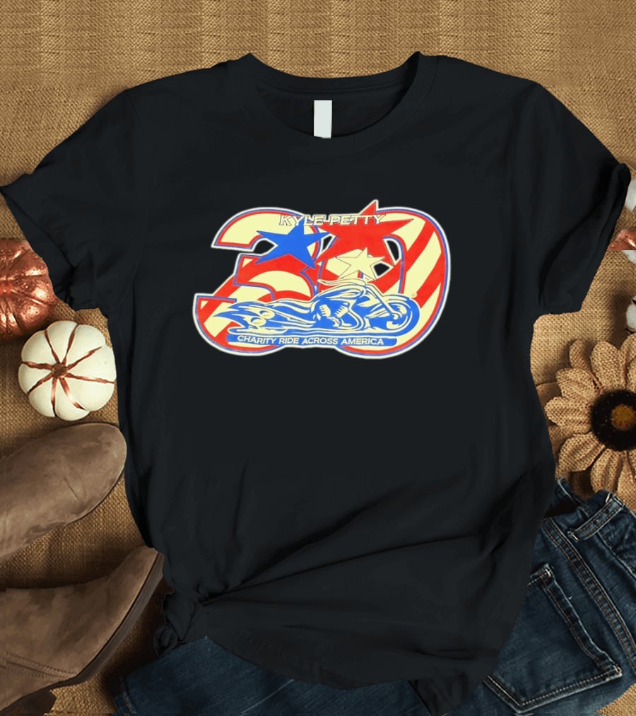 Kyle Petty 30th Anniversary Charity Ride Across America Motorcycle Stars Stripes T-Shirt