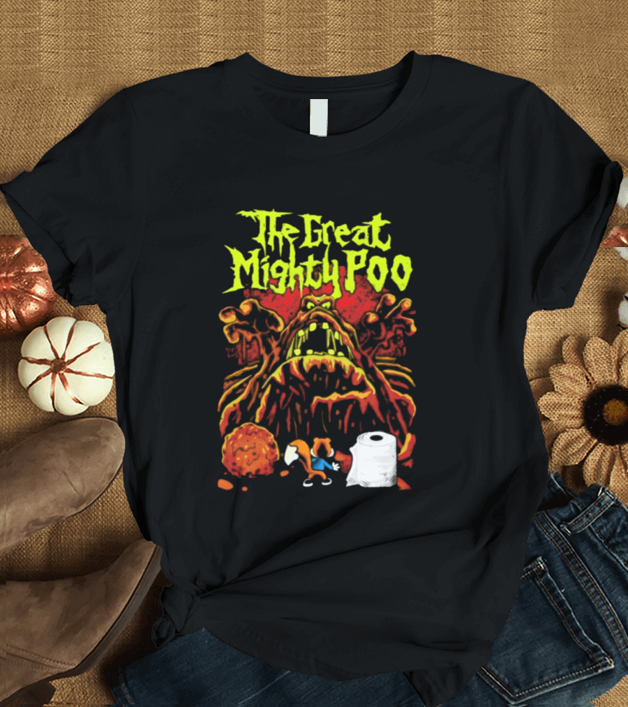 The Great Mighty Poo Animated Character With Toilet Paper And Cookie T-Shirt
