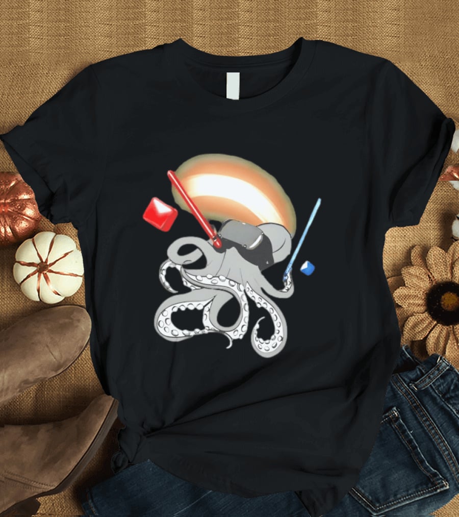 VR Headset Octopus With Red Blue Lightsabers T-Shirt