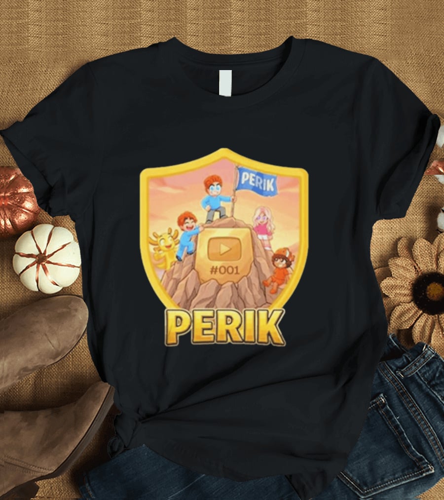 Perik 3 Års Black 001 Shield Badge YouTube Button Cartoon Characters T-Shirt