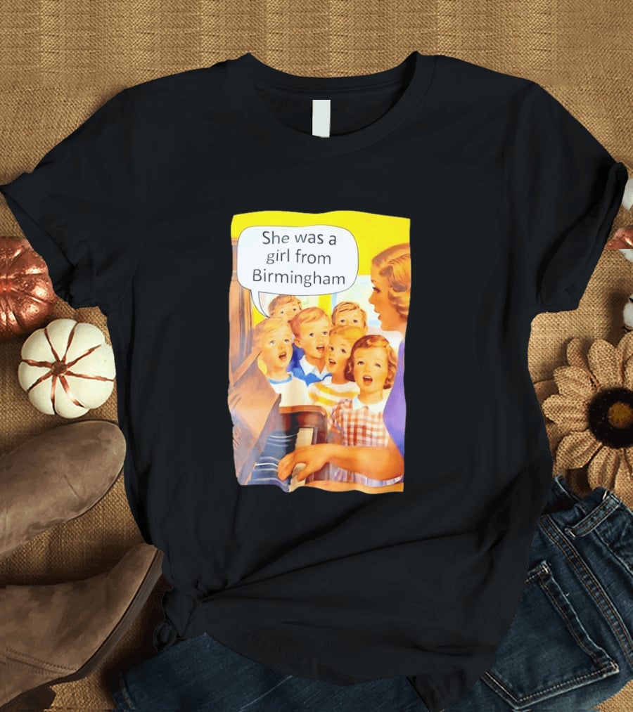 She Was A Girl From Birmingham Retro Comic Style Classroom Scene T-Shirt
