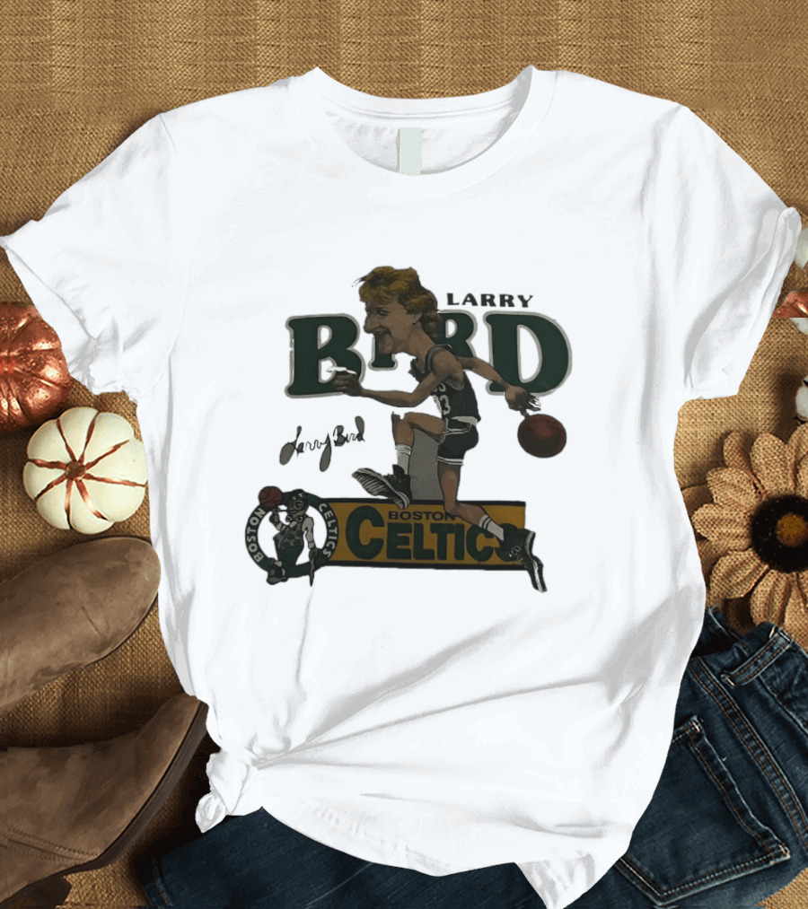 Larry Bird Boston Celtics Caricature Basketball Legends T-Shirt