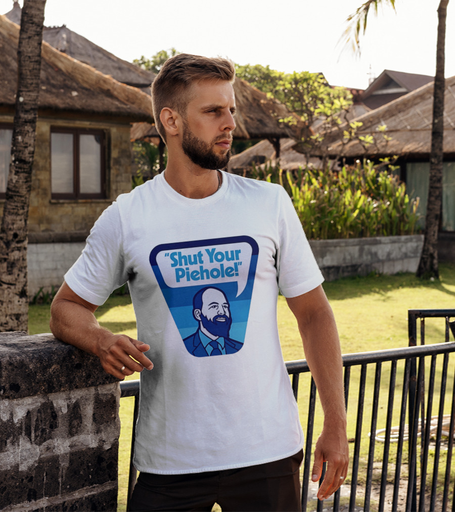 Shut Your Piehole Speech Bubble Blue Suit Beard T-Shirt