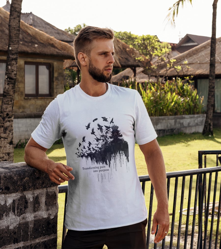 Transforming Pain Into Purpose Motivational Tree Art With Birds In Flight Symbolizing Growth And Healing T-Shirt