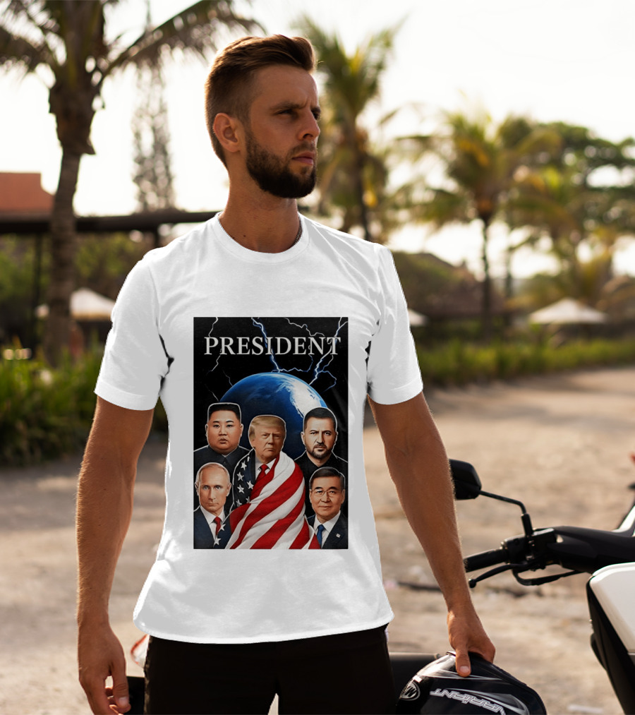 Presidents Trump Putin Zelenskyy Kim Jong Un Xi Jinping Global Leaders Earth Lightning T-Shirt