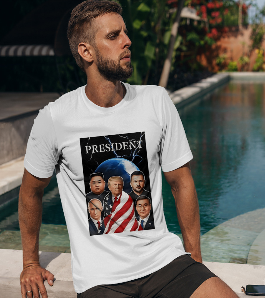 Presidents Trump Putin Zelenskyy Kim Jong Un Xi Jinping Global Leaders Earth Lightning T-Shirt