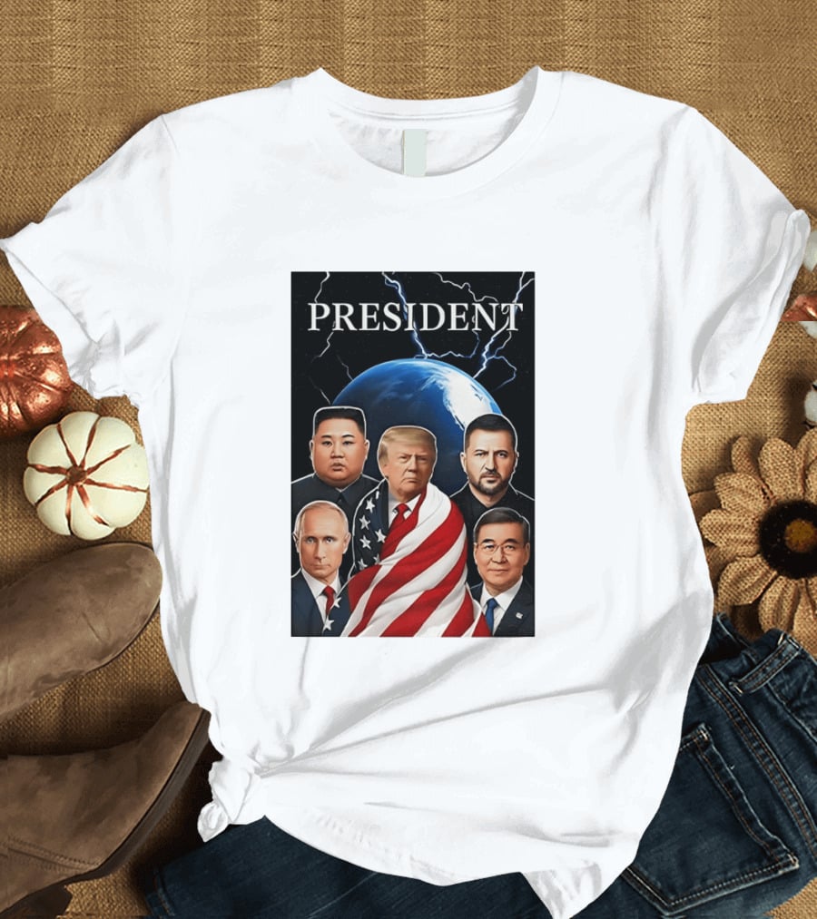 Presidents Trump Putin Zelenskyy Kim Jong Un Xi Jinping Global Leaders Earth Lightning T-Shirt
