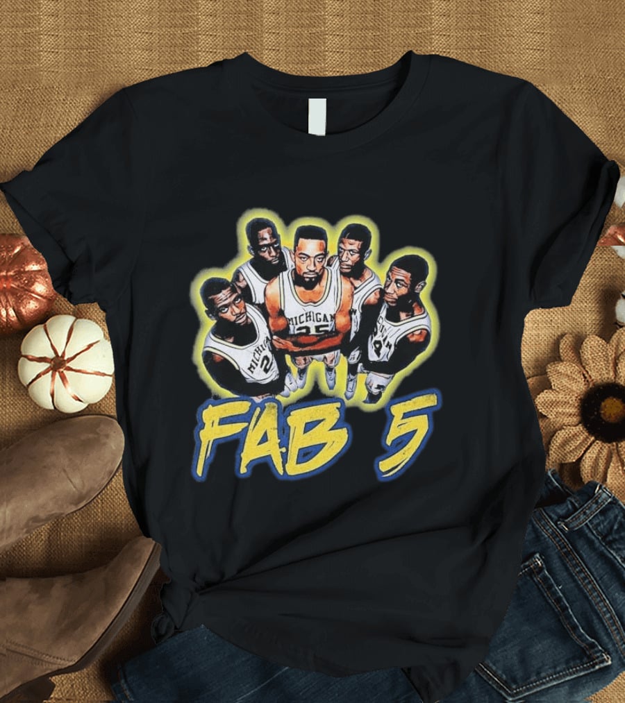 Michigan Basketball Fab 5 Vintage Team Jersey Crew T-Shirt