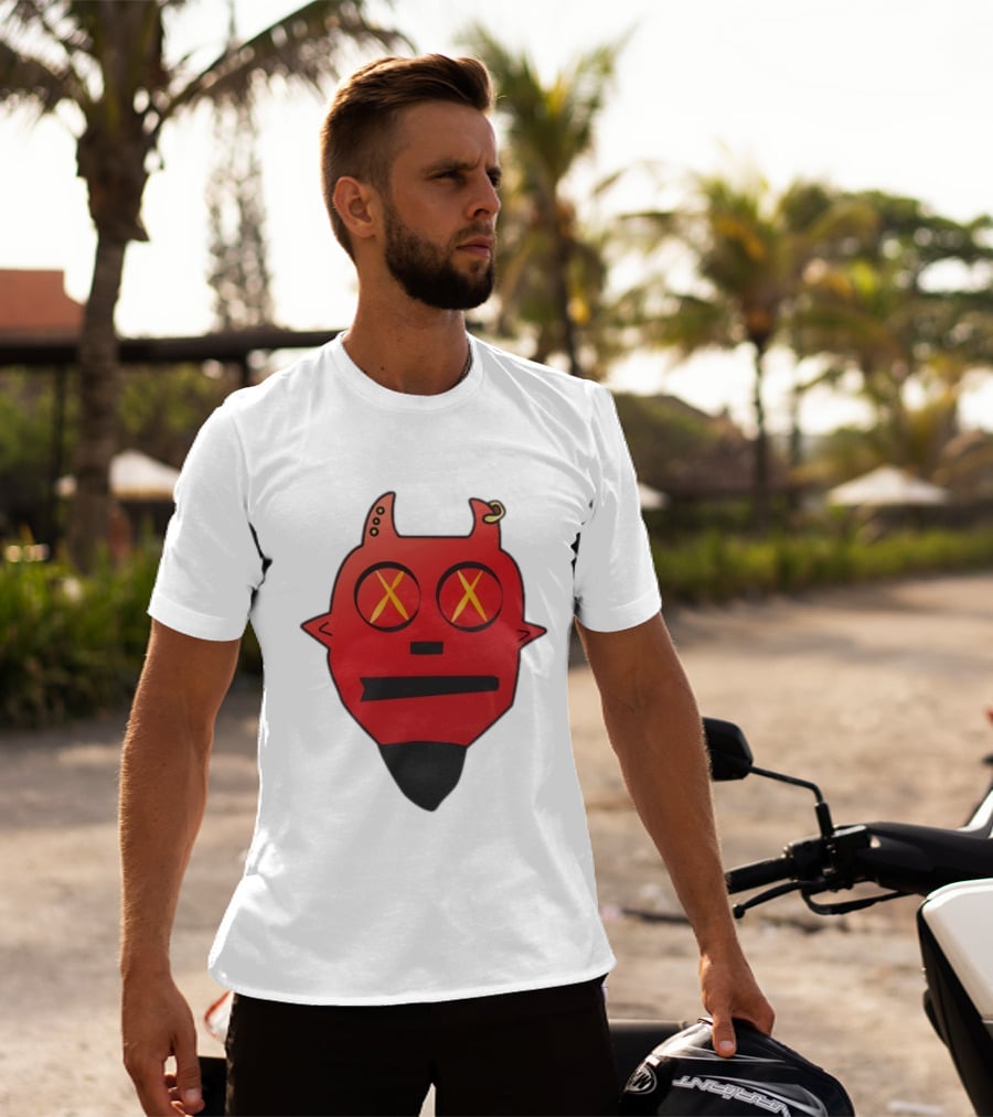 Handsome Devil Red Cartoon Face With Cross Eyes And Earring T-Shirt