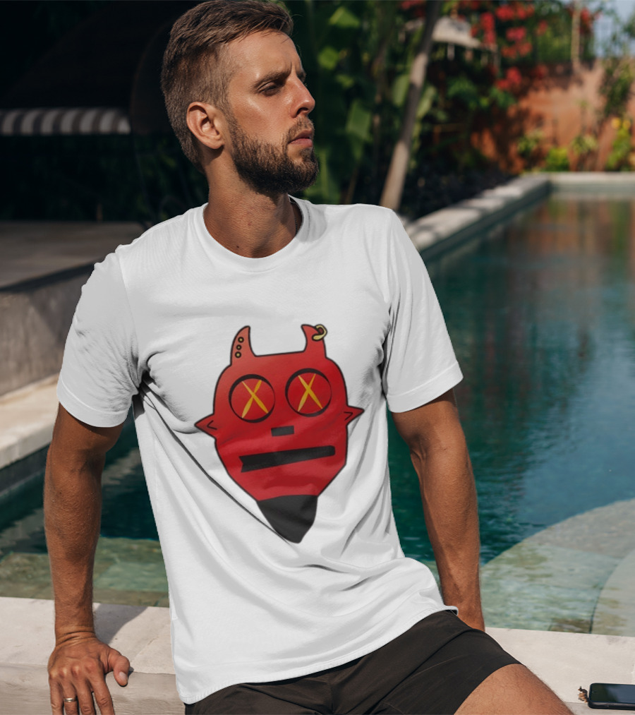 Handsome Devil Red Cartoon Face With Cross Eyes And Earring T-Shirt