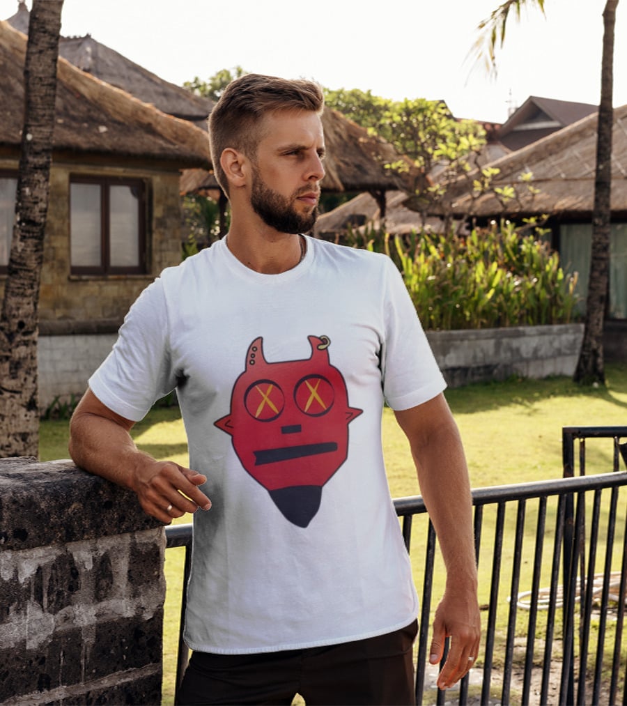 Handsome Devil Red Cartoon Face With Cross Eyes And Earring T-Shirt