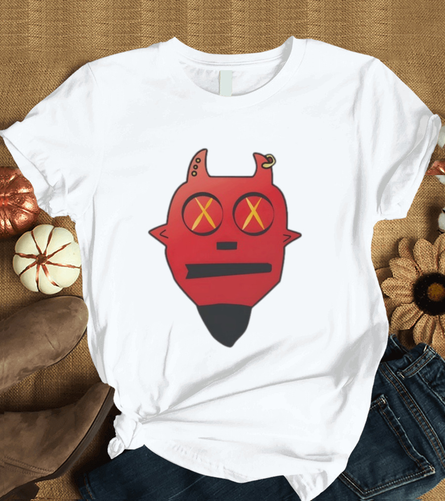 Handsome Devil Red Cartoon Face With Cross Eyes And Earring T-Shirt