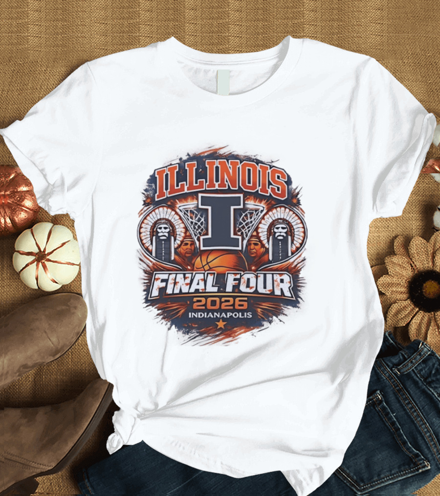 Illinois Fighting Illini Basketball Final Four 2026 Indianapolis Iconic I Logo And Native American T-Shirt