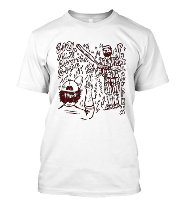 2026 MLB All Star Game Philadelphia Baseball Player And Bat With Flames And Cap T-Shirt