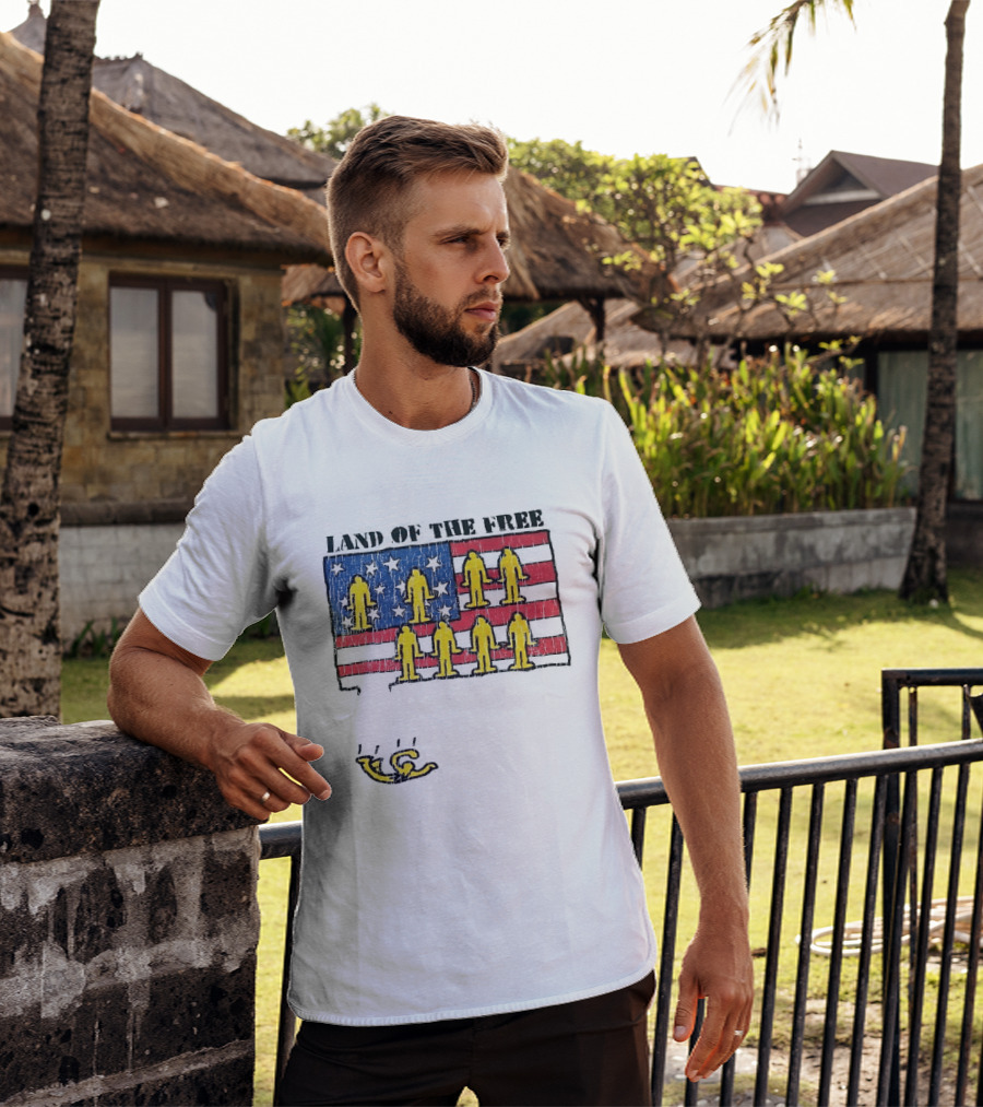 Land Of The Free USA Flag With Yellow Figures And Stars T-Shirt