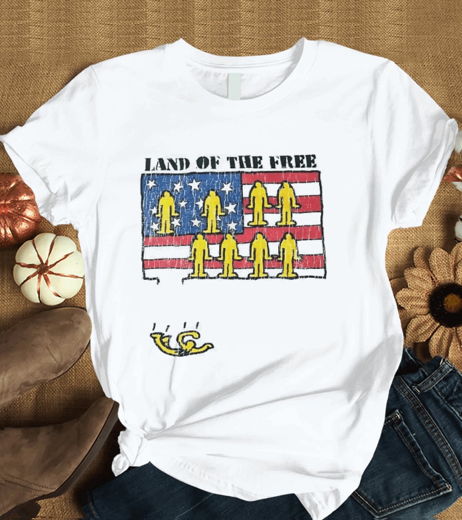 Land Of The Free USA Flag With Yellow Figures And Stars T-Shirt