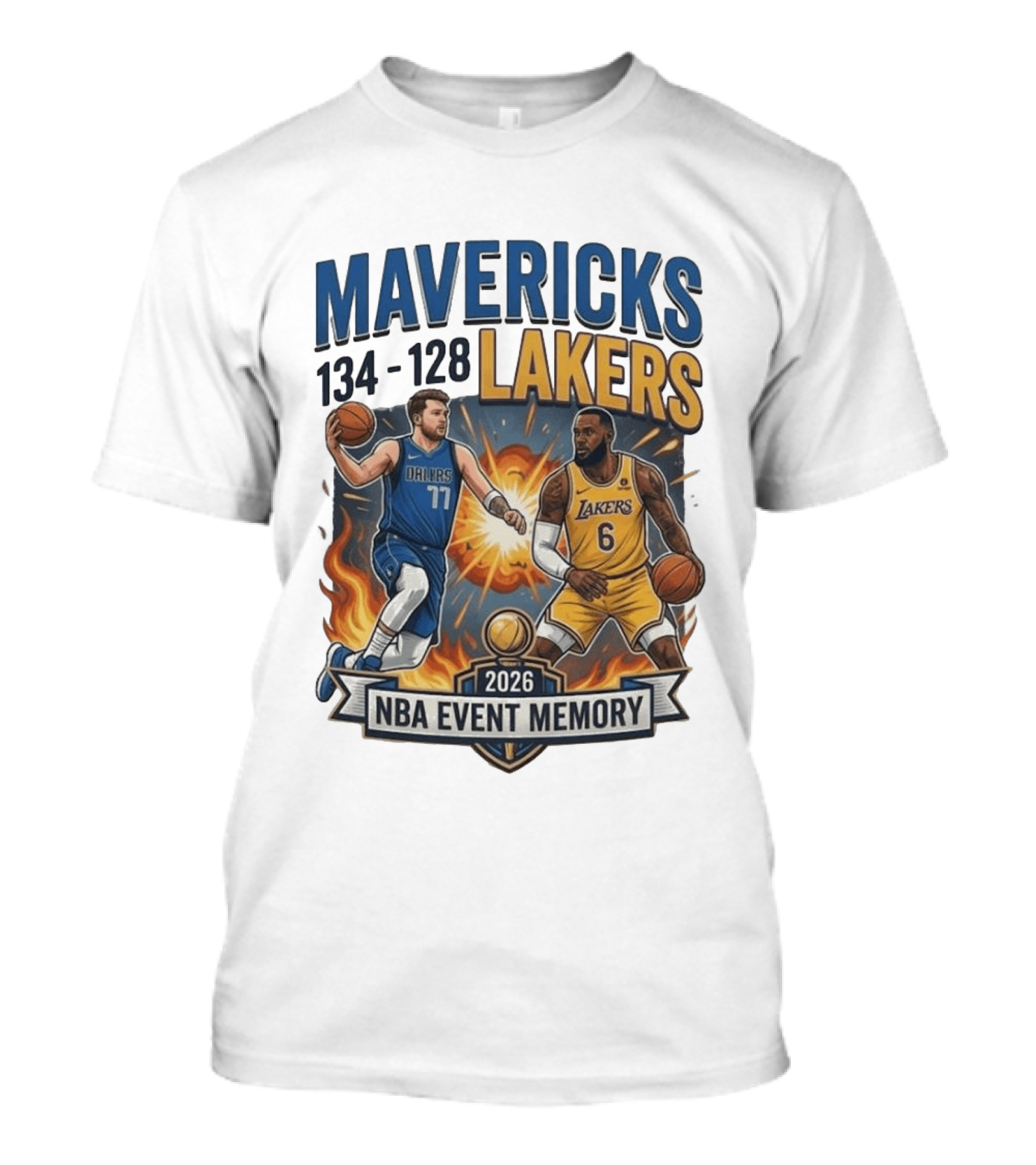 Mavericks 134 Lakers 128 NBA 2026 Event Memory T-Shirt
