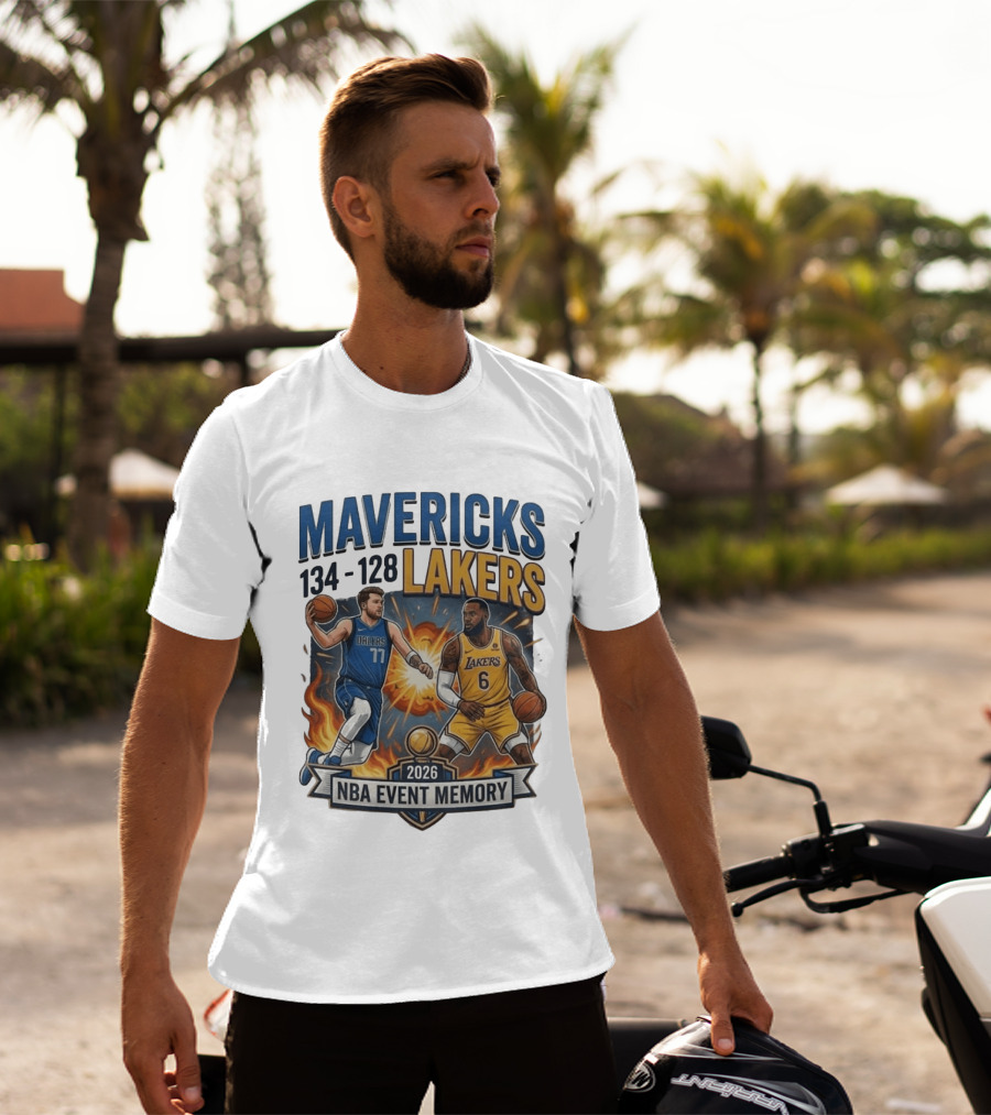 Mavericks 134 Lakers 128 NBA 2026 Event Memory T-Shirt