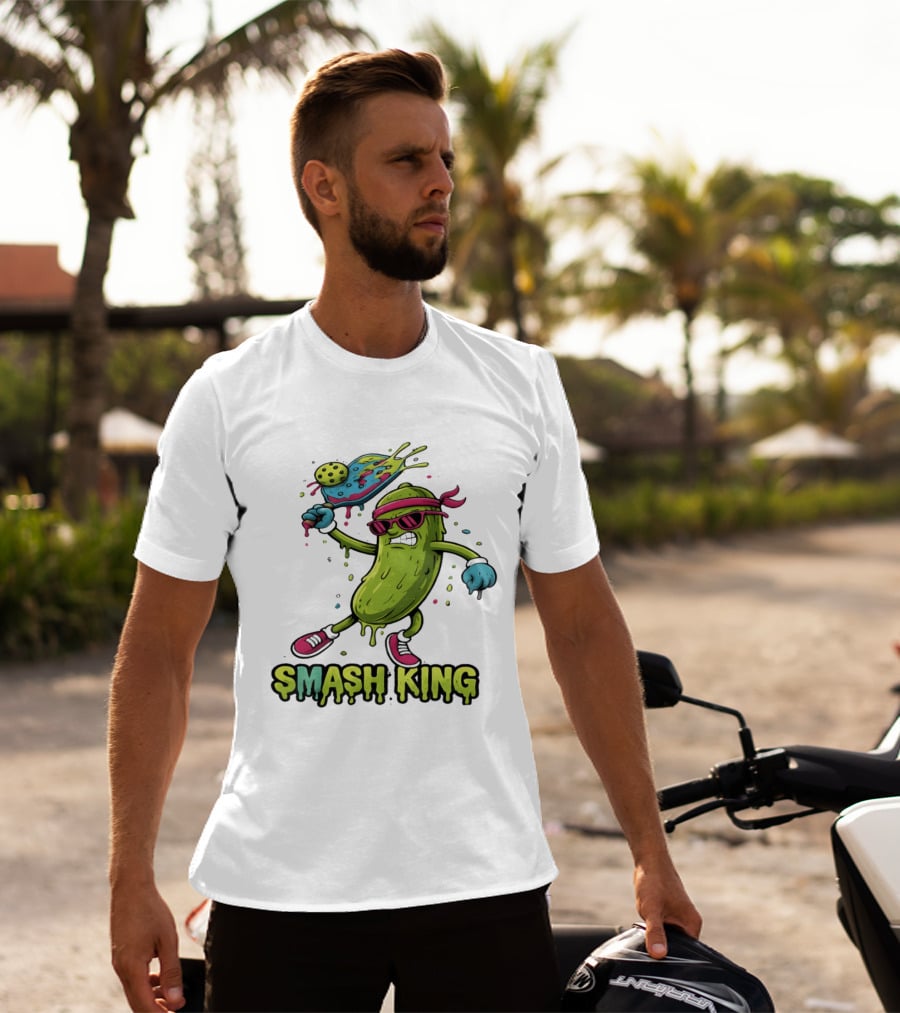 Smash King Pickleball Pickle Character With Paddle And Ball T-Shirt