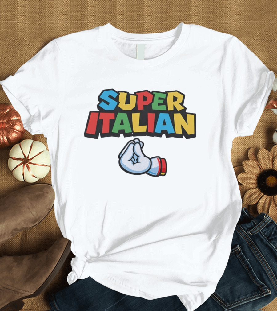 Super Italian Hand Gesture Colorful Letters T-Shirt