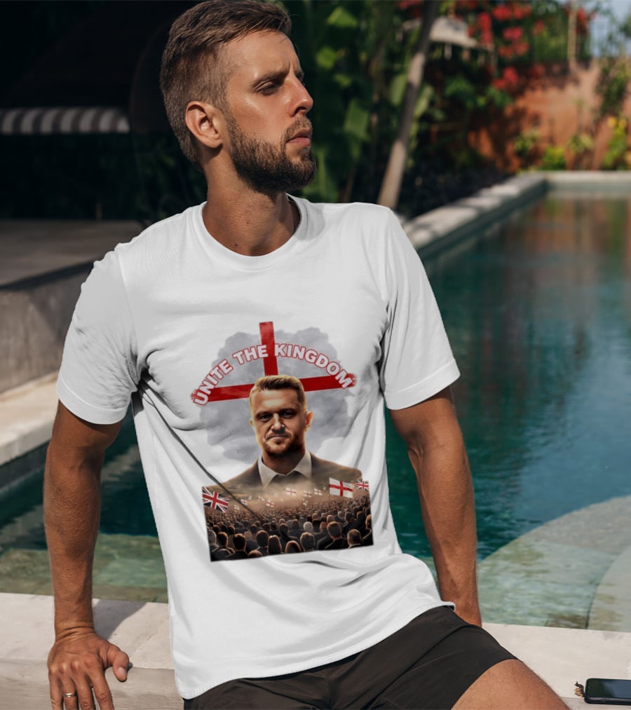 Unite The Kingdom Tommy Robinson England Flag Crowd T-Shirt