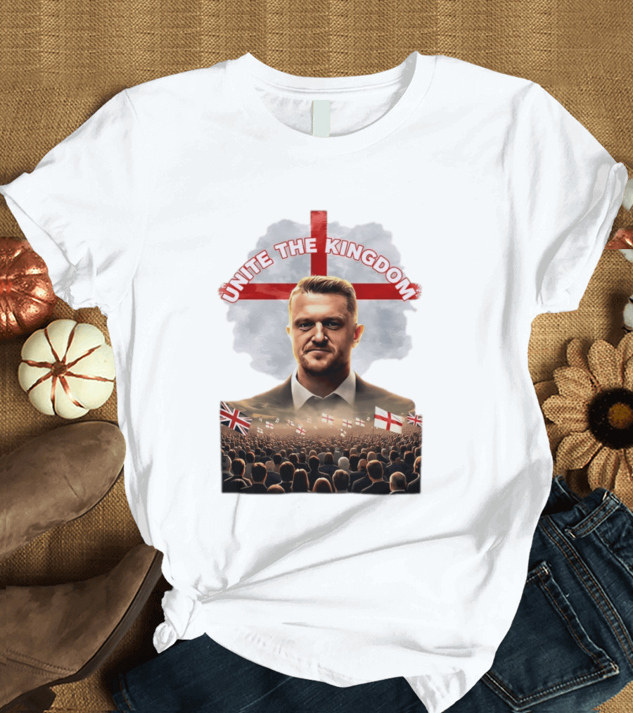 Unite The Kingdom Tommy Robinson England Flag Crowd T-Shirt