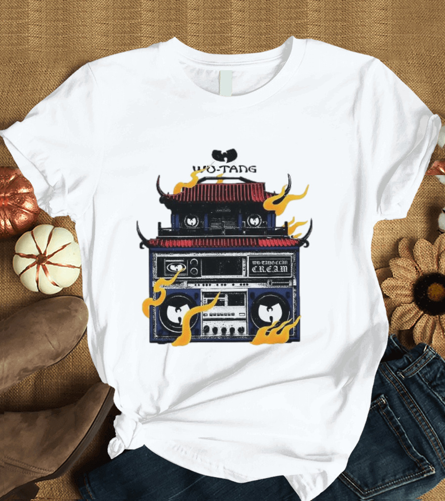 Wu Tang PRNT Boombox C.R.E.A.M. Flames Chinese Temple Style Audio T-Shirt