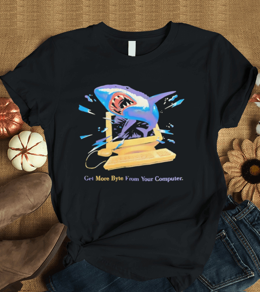Get More Byte From Your Computer Shark Breaking Through Screen T-Shirt