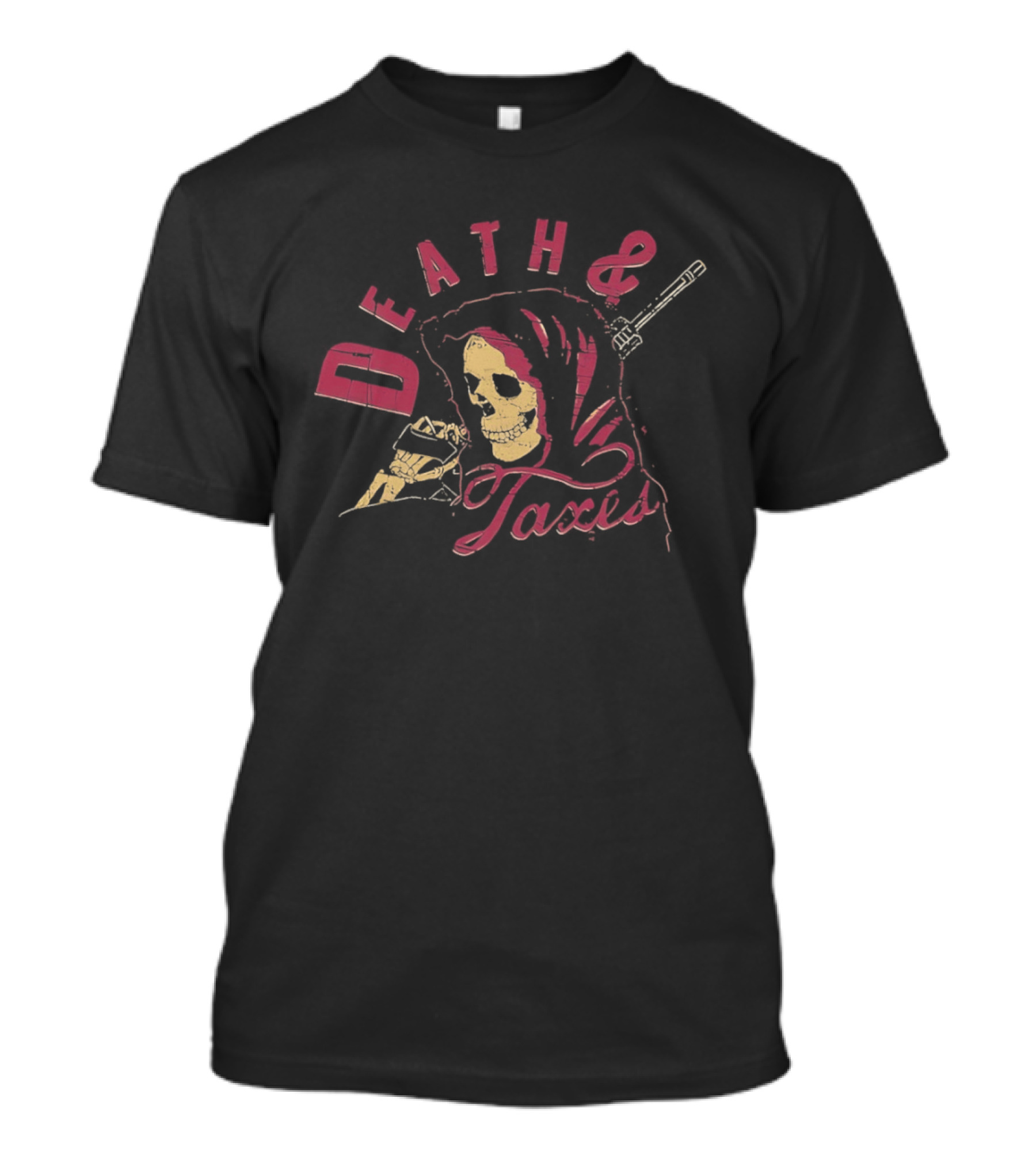 Death And Taxes Grim Reaper Skeleton Holding Scythe T-Shirt