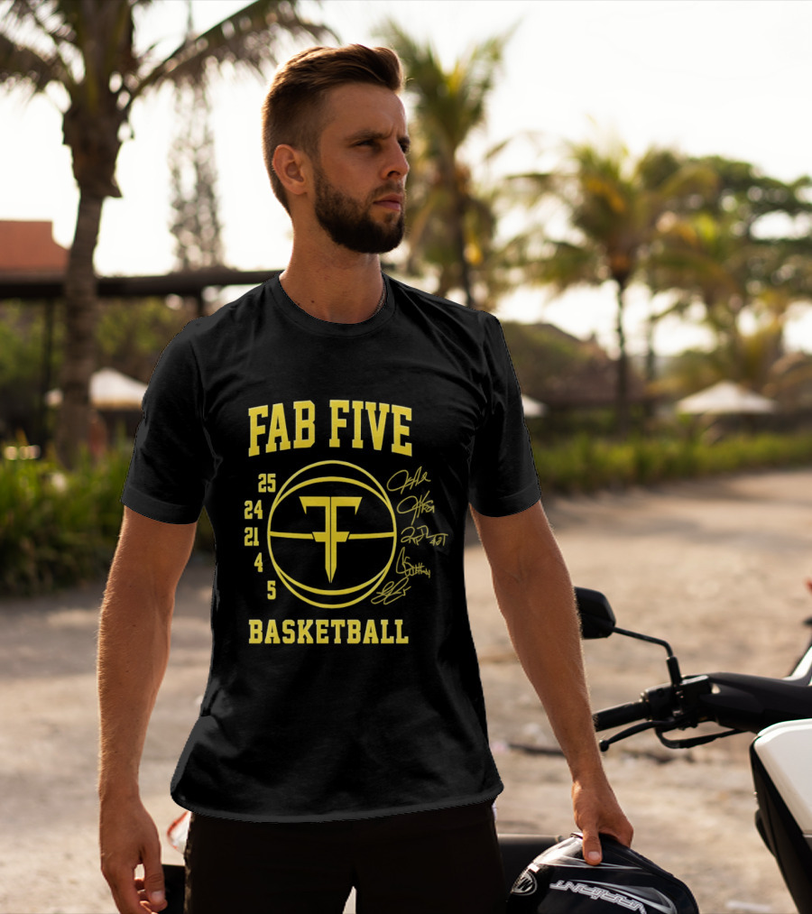 Fab Five Basketball Chris Webber Jalen Rose Juwan Howard Jimmy King Ray Jackson Signatures T-Shirt