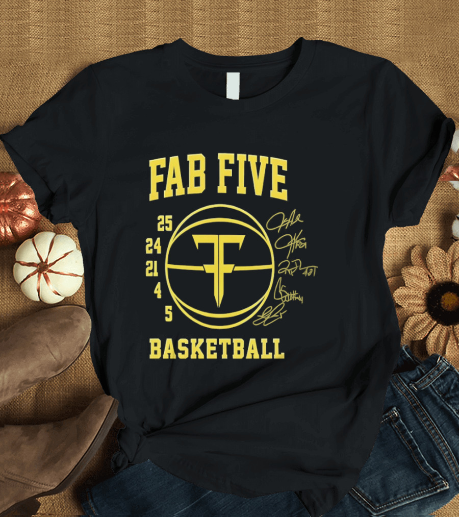 Fab Five Basketball Chris Webber Jalen Rose Juwan Howard Jimmy King Ray Jackson Signatures T-Shirt
