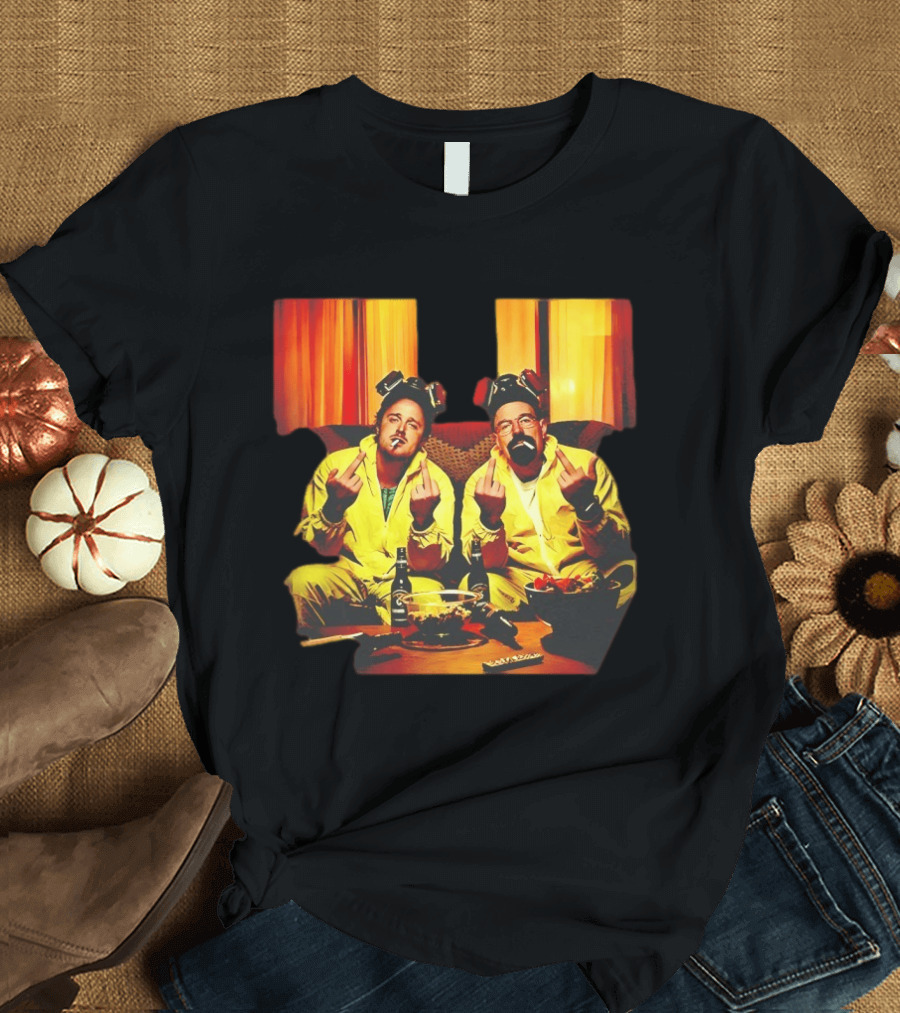 Jesse Pinkman Walter White Breaking Bad Flipping The Bird Yellow Hazmat Suits T-Shirt