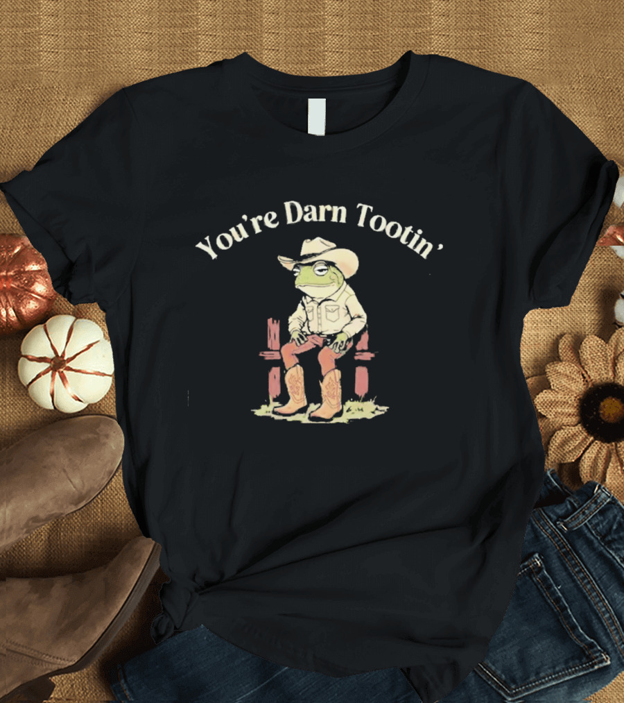 You're Darn Tootin' Western Cowboy Frog Sitting On Fence T-Shirt