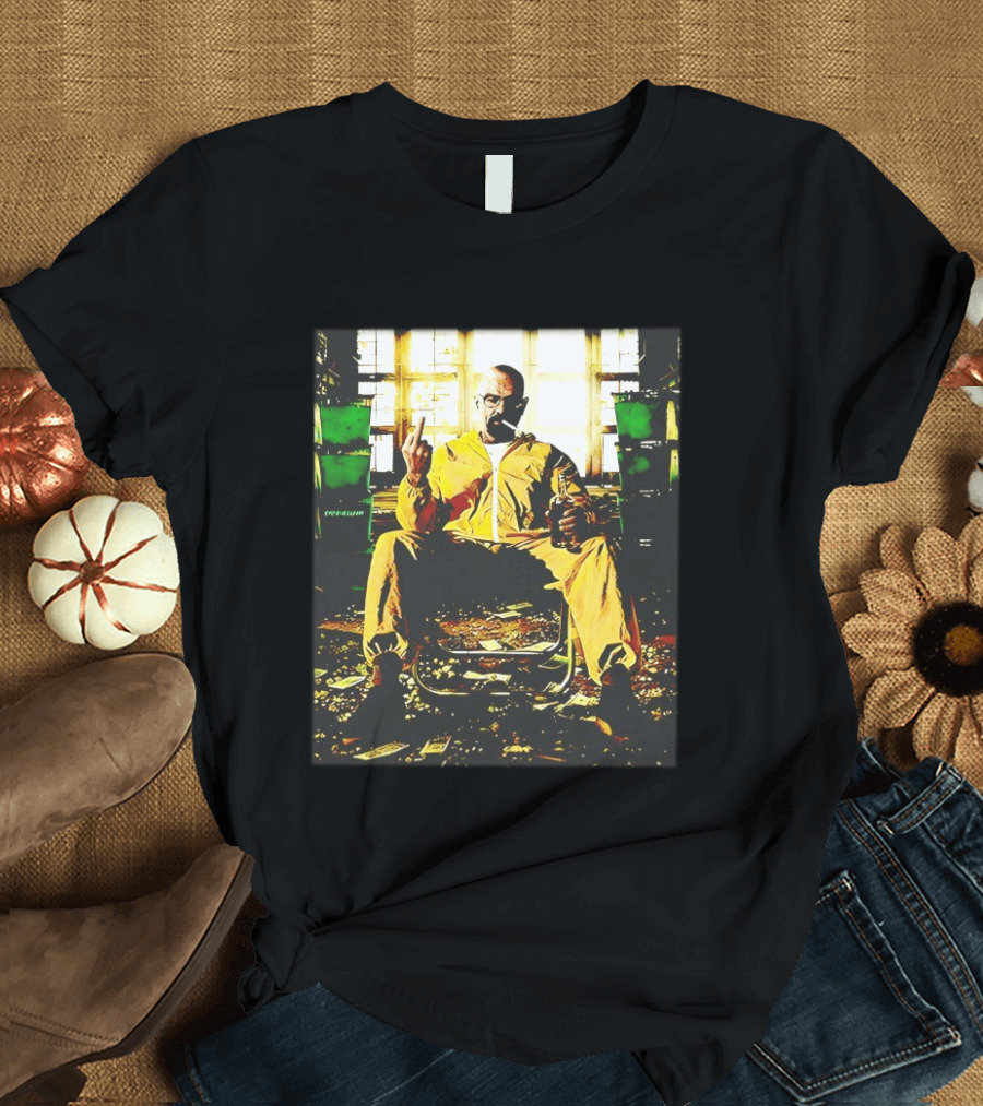 Breaking Bad Walter White Iconic Yellow Suit Middle Finger Scene T-Shirt