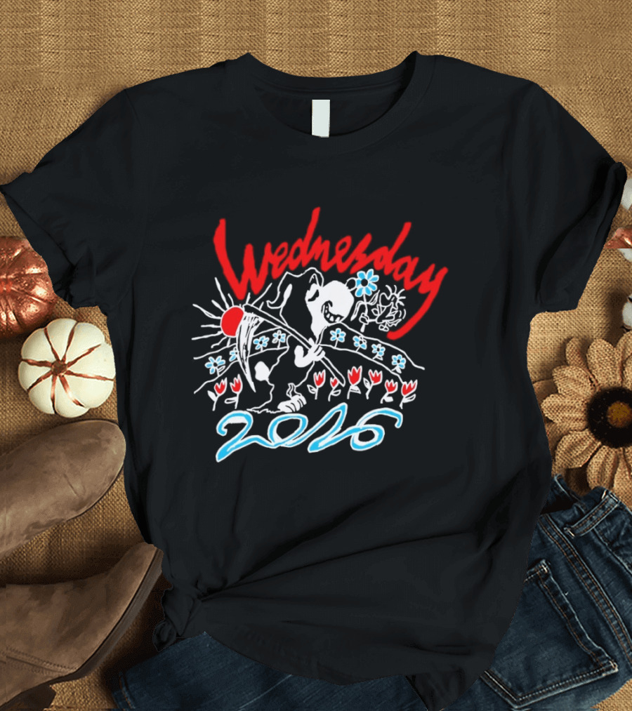 Wednesday 2026 Red Sun Blue Flowers Tour T-Shirt