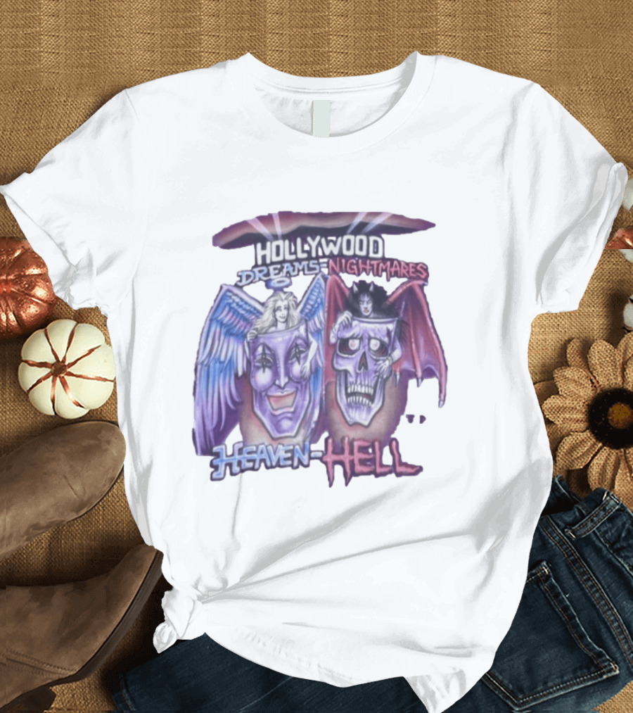 Hollywood Dreams Nightmares Heaven Hell Angel And Demon Skulls T-Shirt