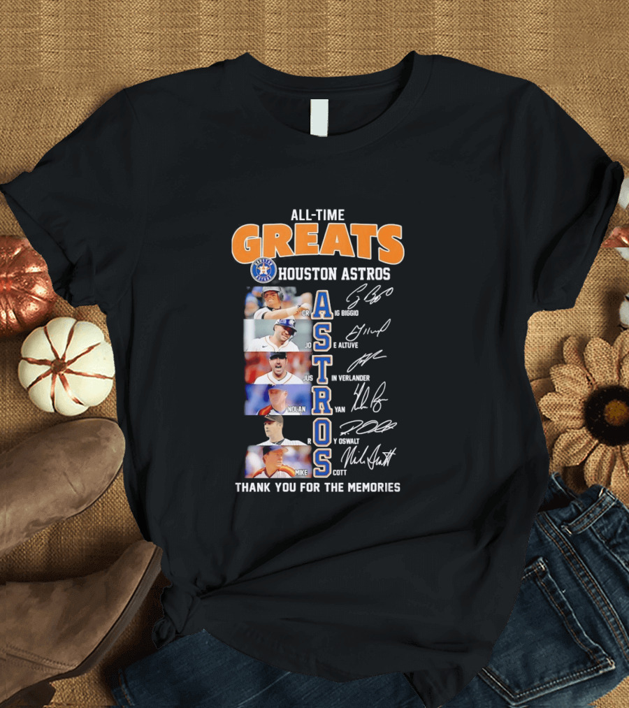 All Time Greats Houston Astros Names Signatures Thank You For The Memories T-Shirt