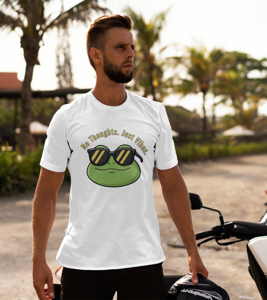 Frog No Thoughts Just Vibes Sunglasses Relaxed Mood T-Shirt