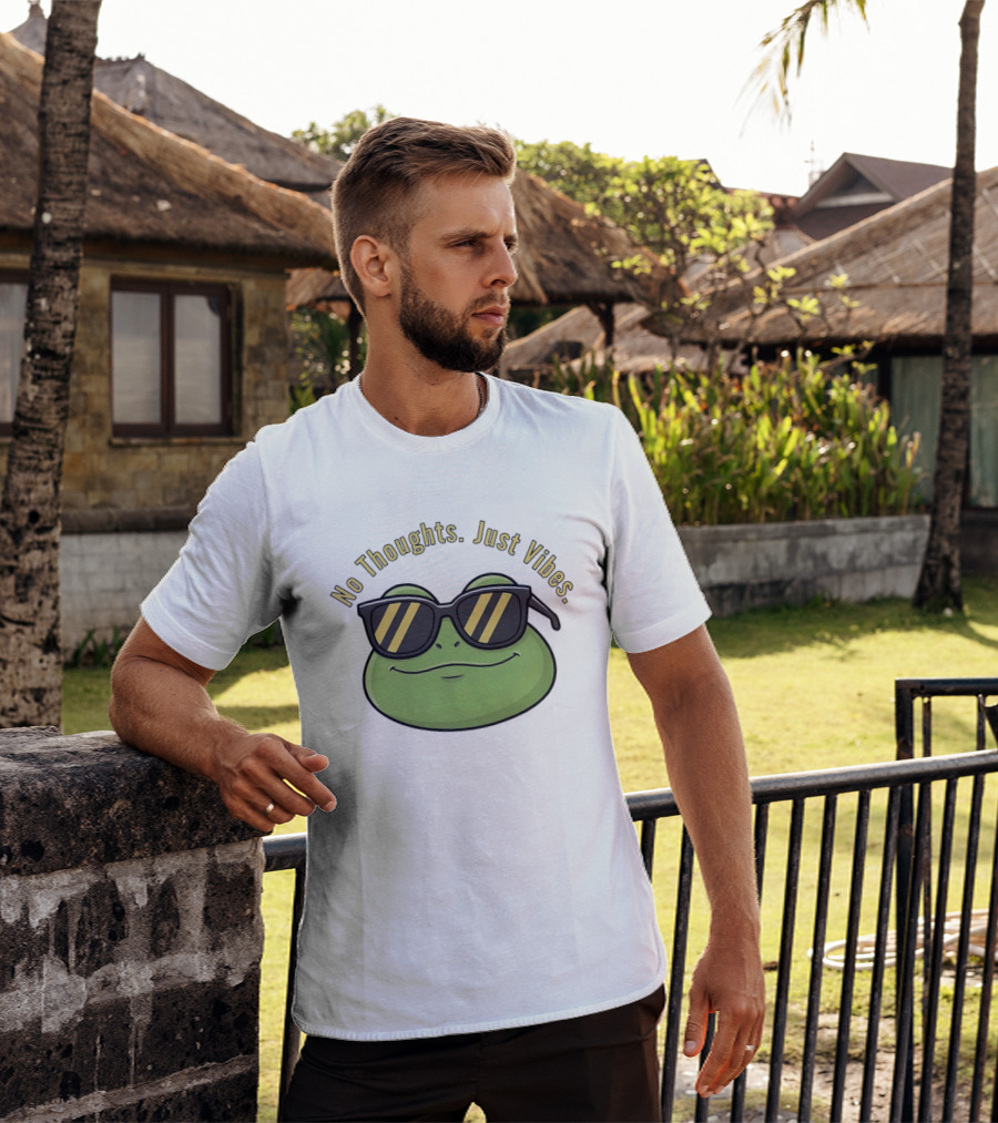 Frog No Thoughts Just Vibes Sunglasses Relaxed Mood T-Shirt