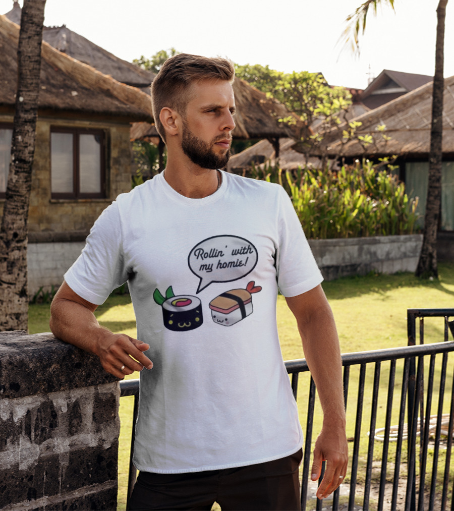 Kawaii Sushi Rollin With My Homie Cute Sushi Cartoon Characters T-Shirt