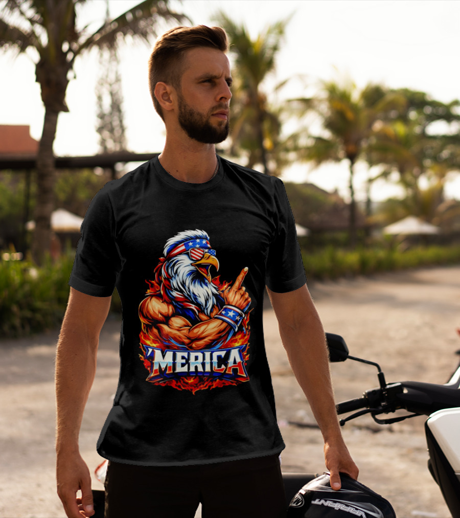 Patriotic Mullet Eagle 'Merica USA Flag Bandana And Sunglasses T-Shirt