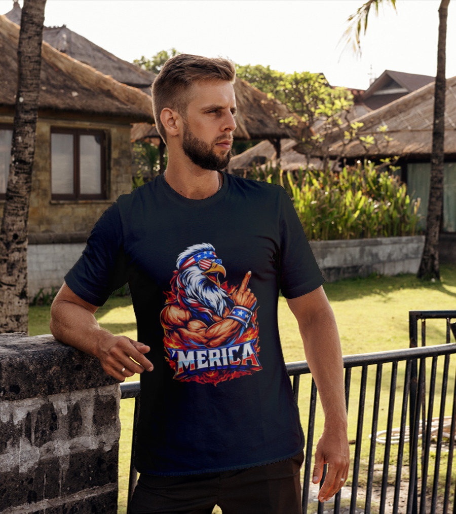 Patriotic Mullet Eagle 'Merica USA Flag Bandana And Sunglasses T-Shirt