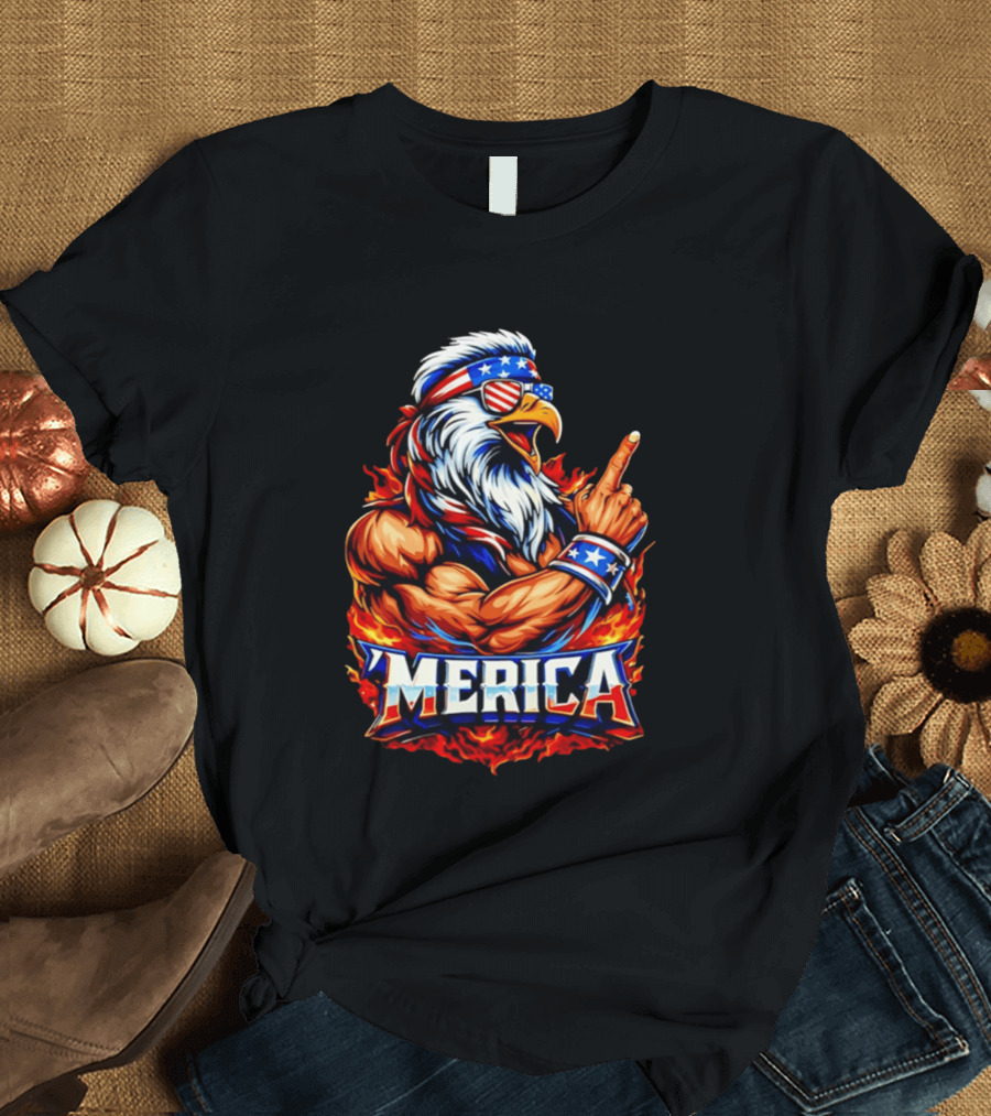 Patriotic Mullet Eagle 'Merica USA Flag Bandana And Sunglasses T-Shirt