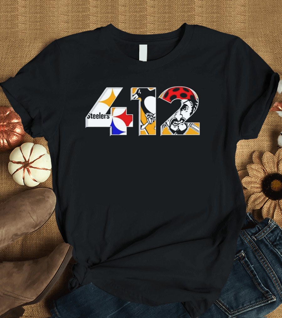 Pittsburgh Steelers Pirates Penguins 412 Iconic Area Code Sports Teams T-Shirt